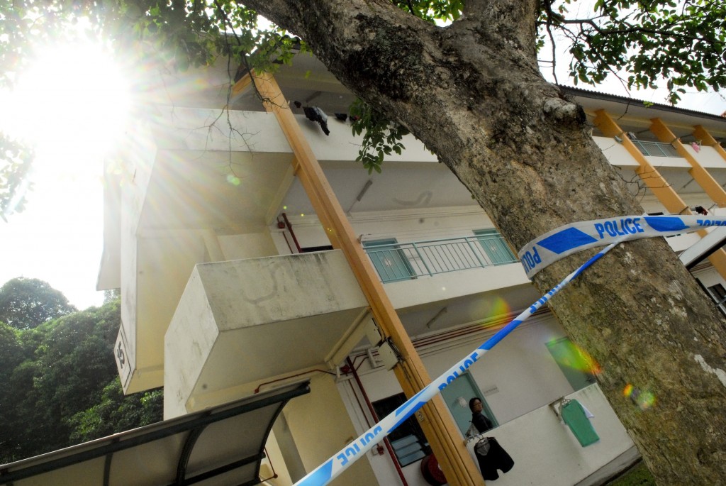 The third floor, where the man was said to have fallen from, only houses female residents. No one at the scene, however, saw how he fell off the block. PHOTO: YEO KAI WEN