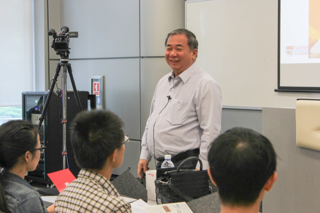 PROFESSIONAL ADVICE: NTU Provost Professor Freddy Boey, himself a successful entrepreneur, tells students that the best ideas might be right before their eyes. PHOTO: ALICIA GOH