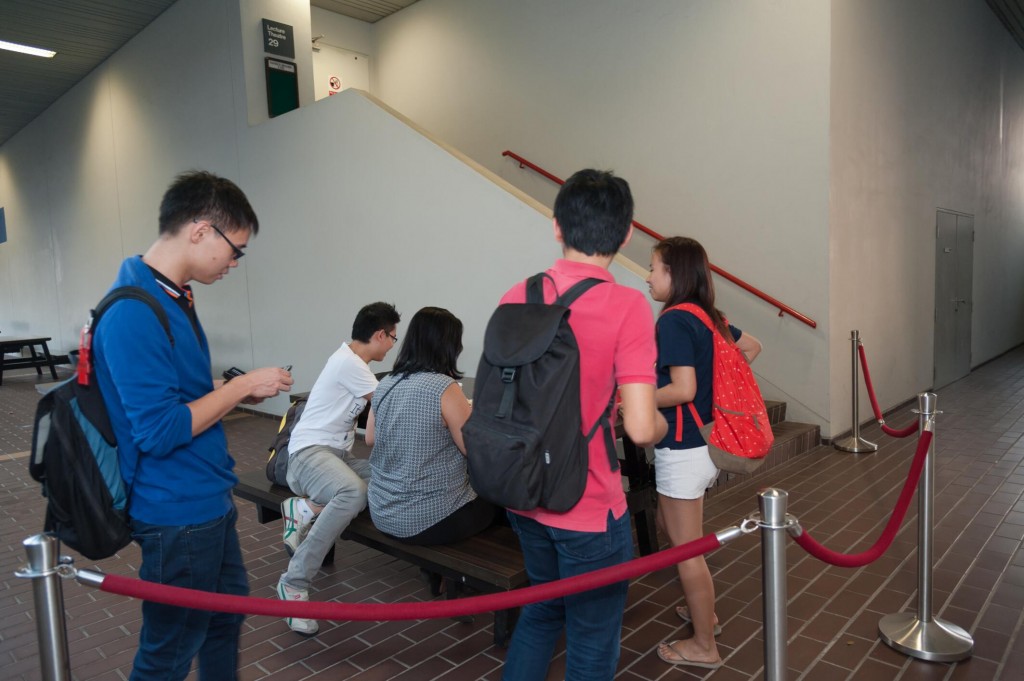 ELECTORAL REVIEW: Students queuing up to enter LT 29, which was the venue for the vote recount.