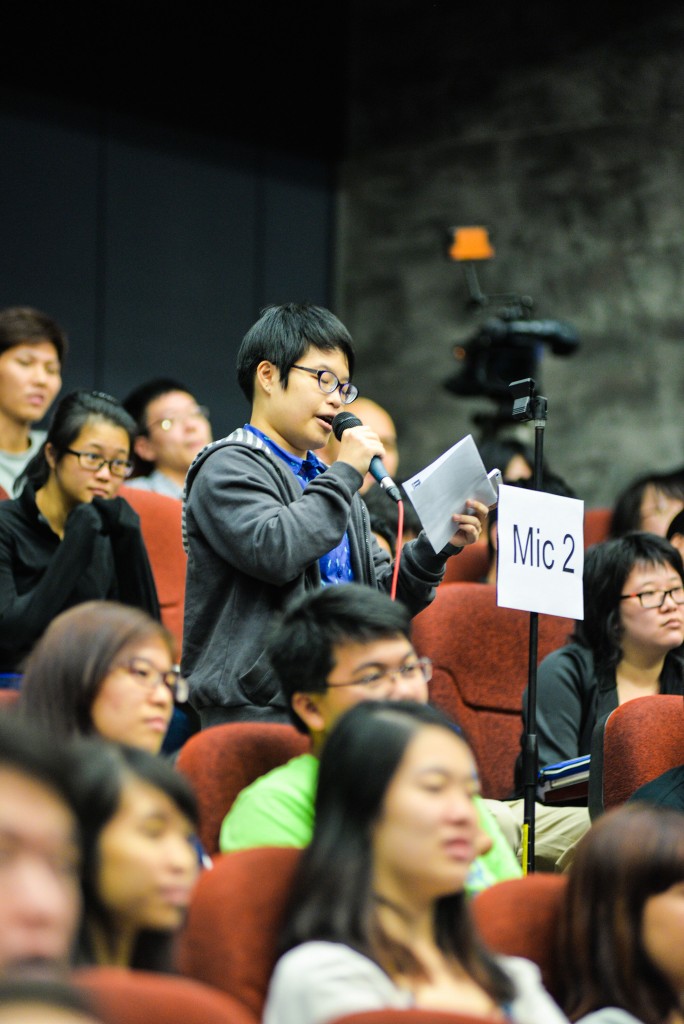 HOUSING CONCERNS: Kay, a first-year student from the School of Humanities and Social Sciences, raised a query about Singapore's housing policy. PHOTO: KRISTAL TAI