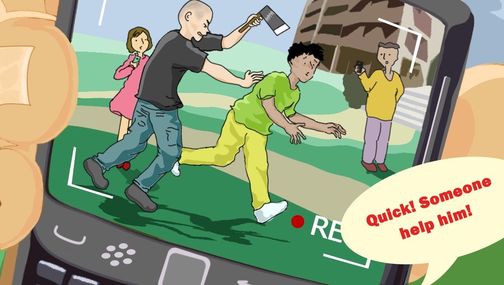 FIGHTING APATHY: Active intervention may be more helpful than being passive witnesses. (GRAPHIC: ZHENG QIMING)