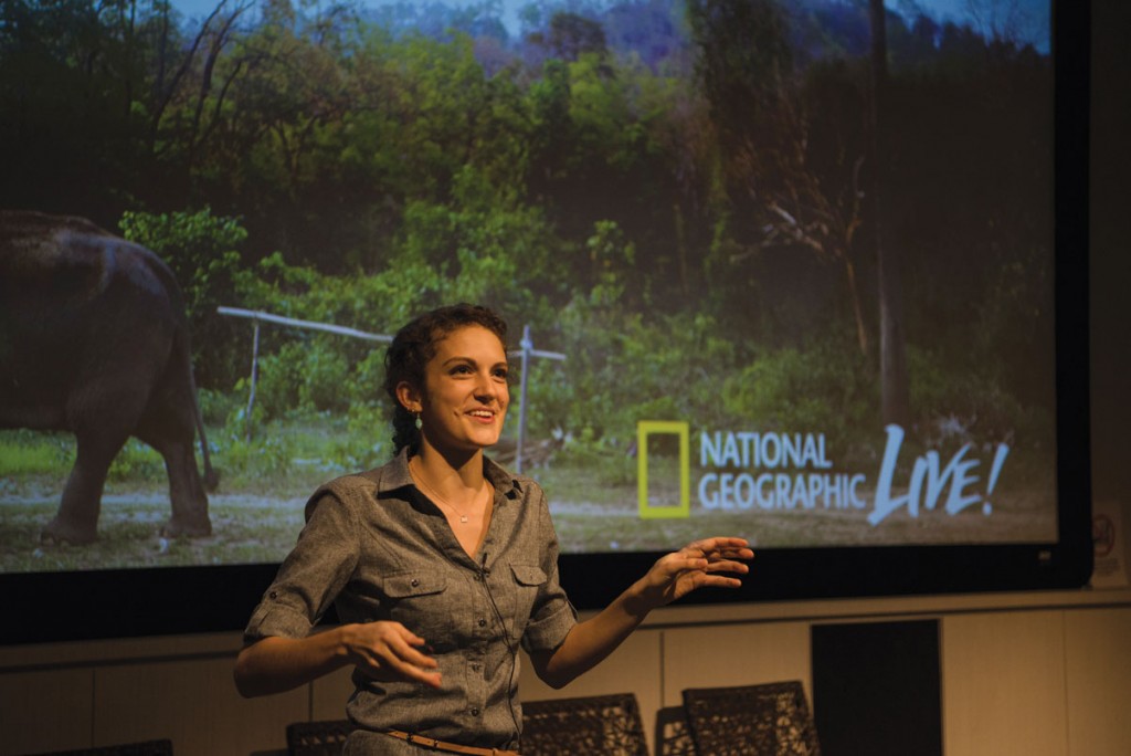 National Geographic Young Explorer Molly Ferrill (above) shares with NTU students how she uses photography as a tool to highlight issues from across the world. PHOTO: ZHENG JUNCEN
