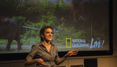 National Geographic Young Explorer Molly Ferrill (above) shares with NTU students how she uses photography as a tool to highlight issues from across the world. PHOTO: ZHENG JUNCEN
