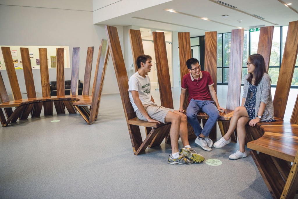 On display at the Lee Kong Chian School of Medicine (LKCMed) are 56 wood sculptures made from trees that grew on campus for over half a century before being cleared for construction of the school. PHOTO: ZHENG JUNCEN