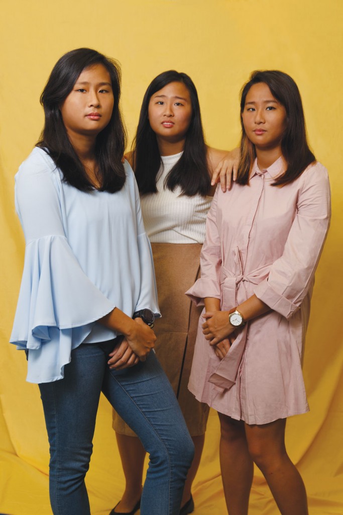 (from left to right)  On Lydia: Top, The Tinsel Rack, Jeans, model’s own  On Agnes: Top and skirt, The Tinsel Rack  On Joycelyn: Shirt-dress, The Tinsel Rack