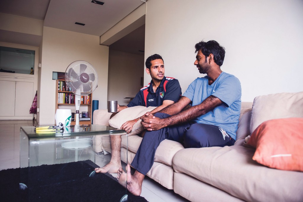 THE DAY OFF: Mr Arjun enjoys a cup of morning coffee with his housemate, Mr Shriram Venkatesan, 27. They have been housemates for two months. Mr Shriram, a graduate of the National University of Singapore School of Medicine, is an avid cricket fan, playing in the domestic Division 1.