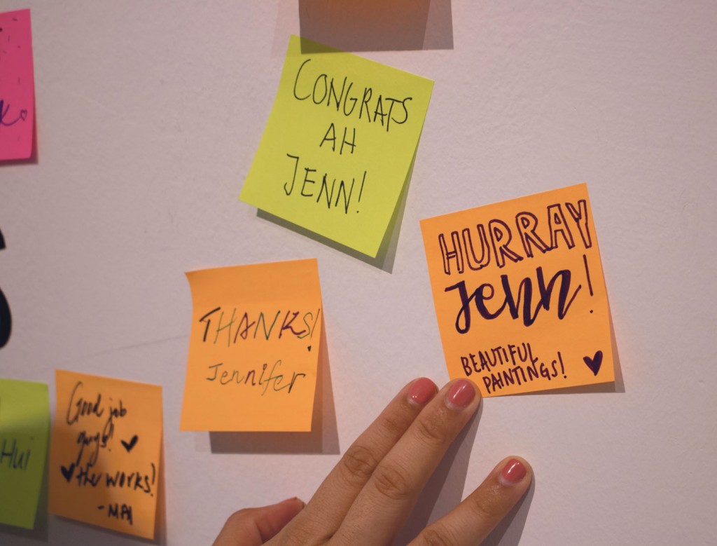 Schoolmates of Madam Lai posted congratulatory notes on her exhibition wall. As she is older than her classmates, she often looks out for her classmates by checking if they are coping well with their work. “It’s not a big deal being older and I’m okay with being their classroom ‘mum’,” said Madam Lai.